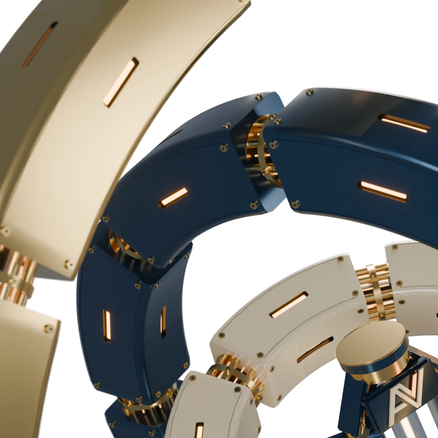 Connected navy and ivory rings with illuminated gold joints